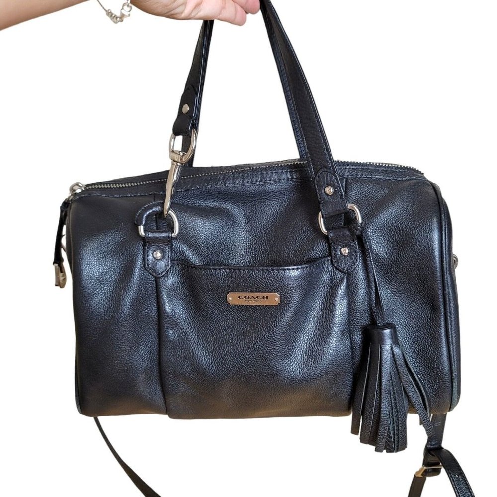 Coach Purse Black Leather Double Handles Tote Bag
